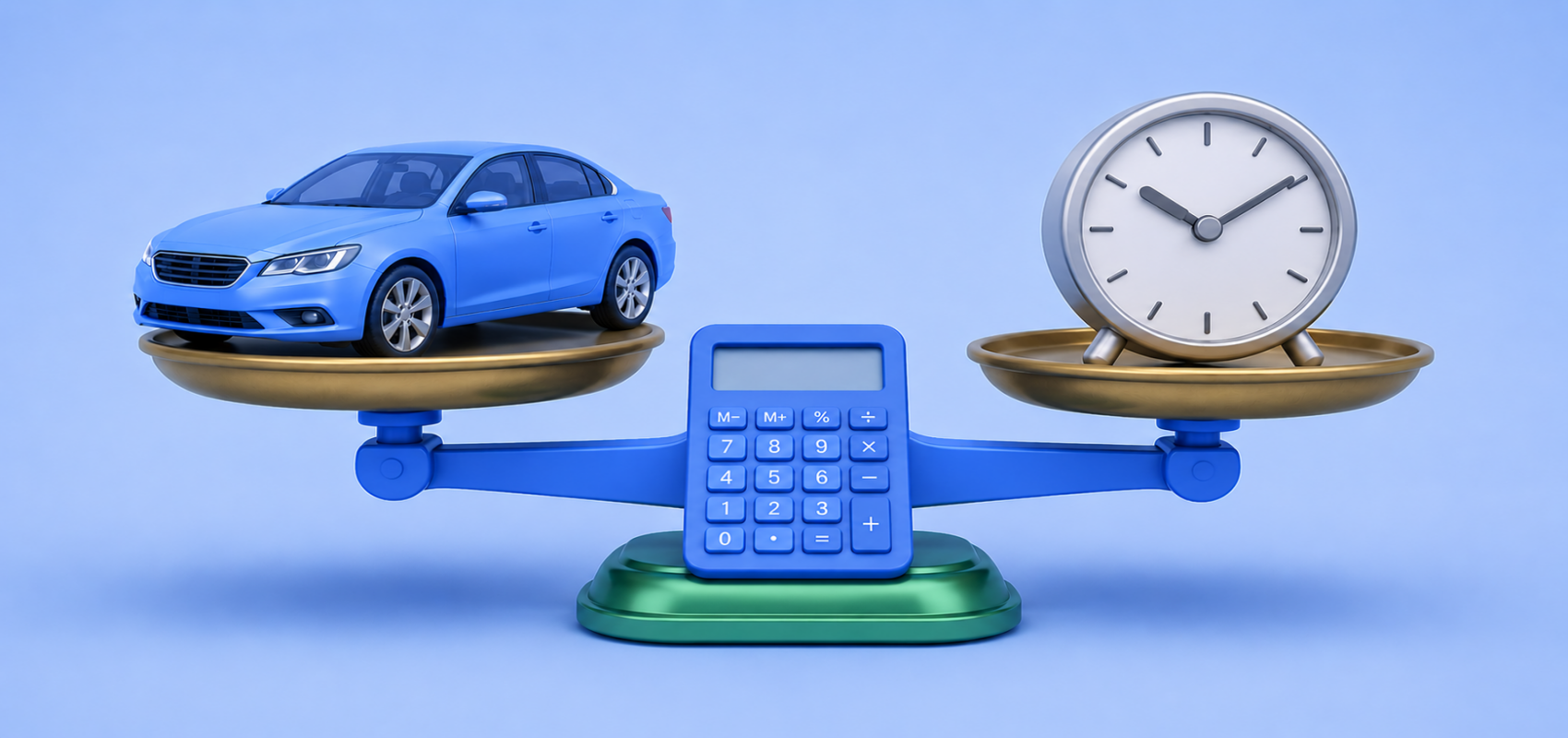 Car loan term illustration with a vehicle, calculator and repayment planning details